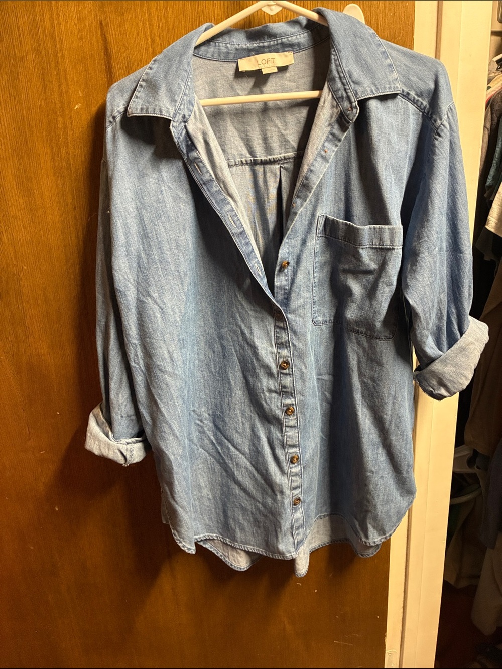LOFT Light Denim Button-Down Shirt - Pale Blue